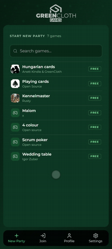 Ein Tipp auf ein Spiel auf der Seite Neue Partie öffnet das Partiefenster